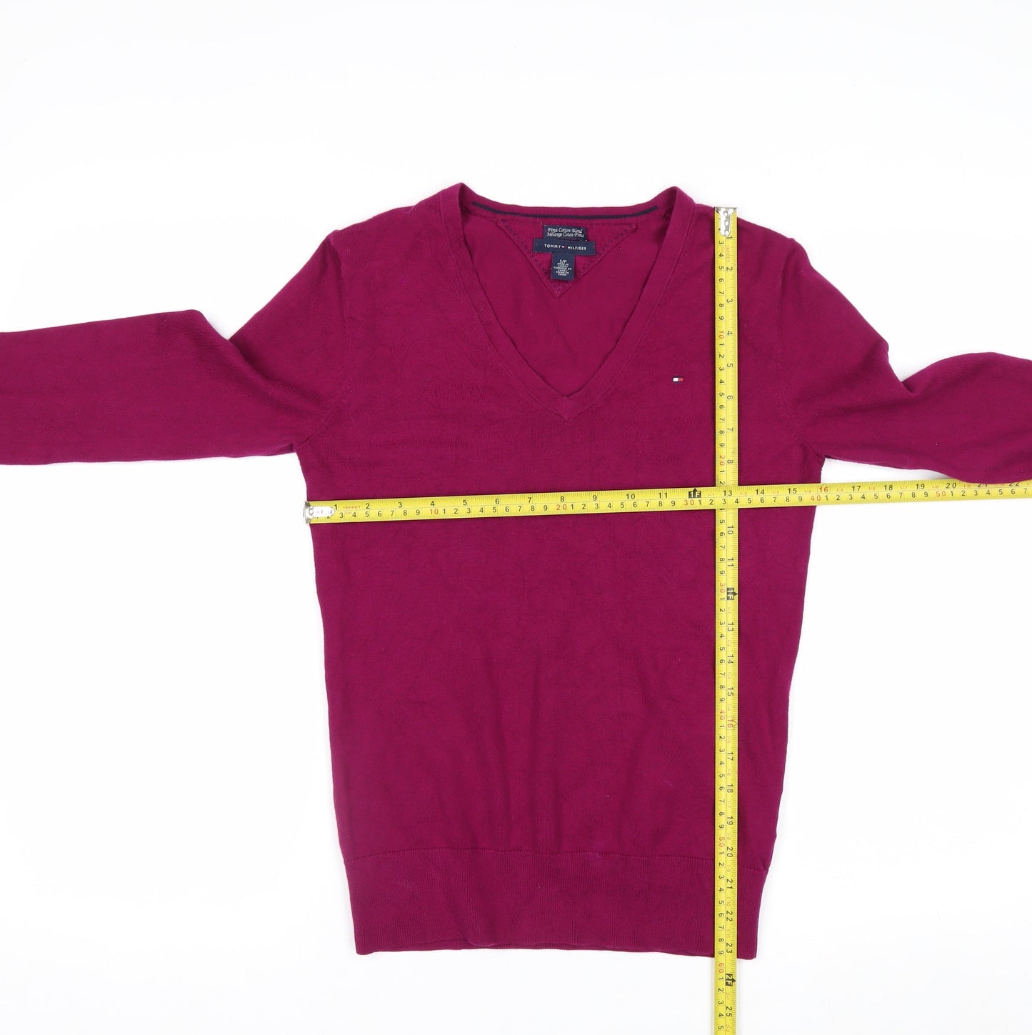 Tommy Hilfiger Women's Pink V-Neck Cotton Blend Jumper S