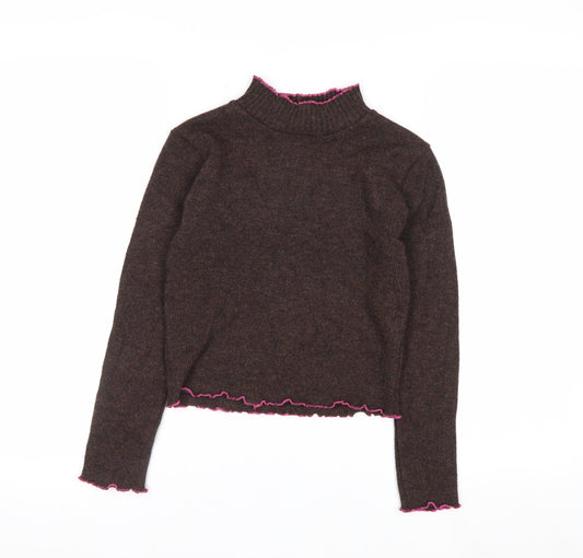 Beyond Retro Women Brown Wool Blend Mock Neck Jumper S