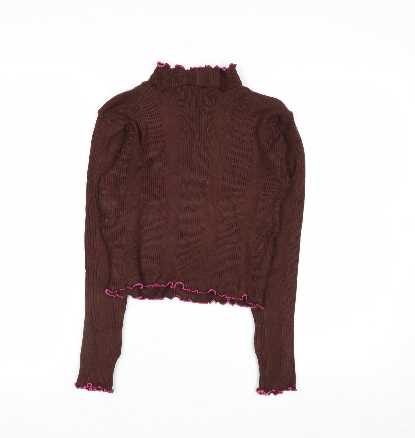 Beyond Retro Women Brown Roll Neck Knit Jumper Size S Vintage Style