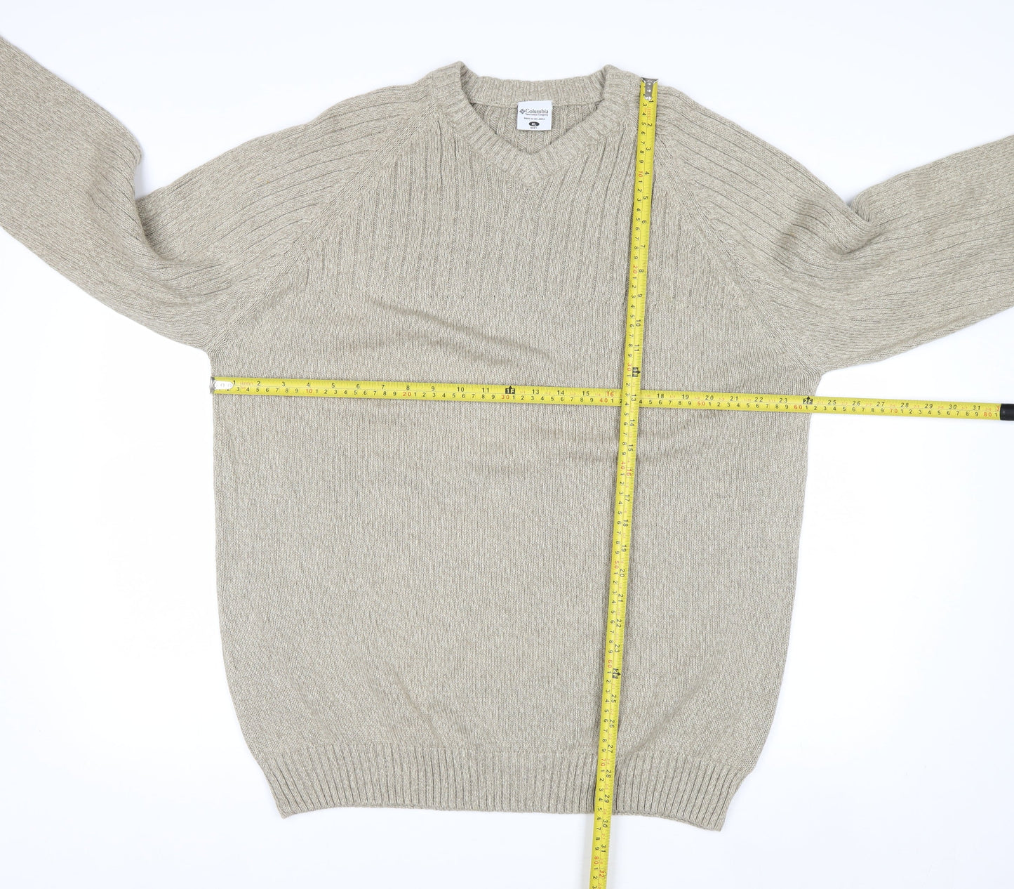 Columbia Men's Beige Cotton V-Neck Jumper XL Classic Fit