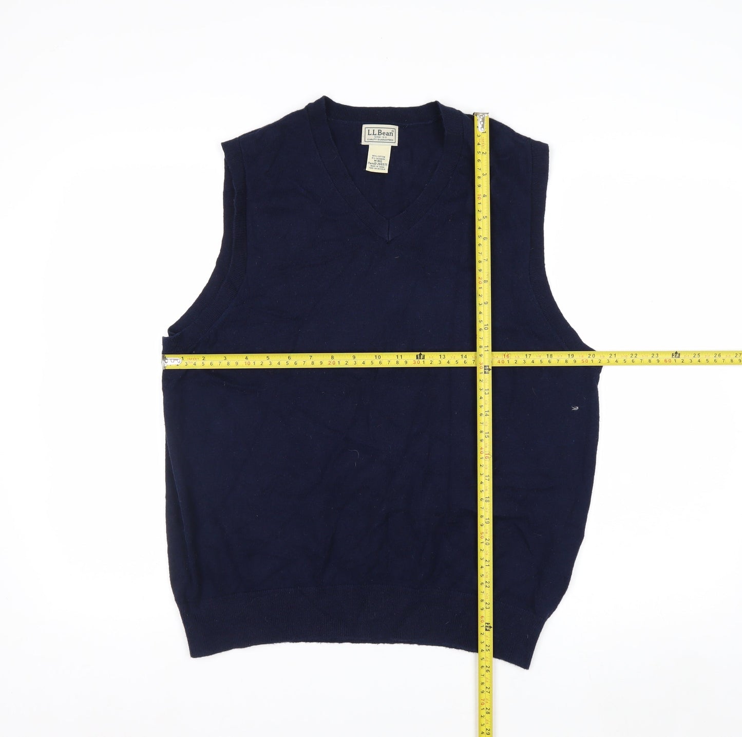 L.L.Bean Men's Blue Cotton Cashmere V-Neck Sleeveless Vest M