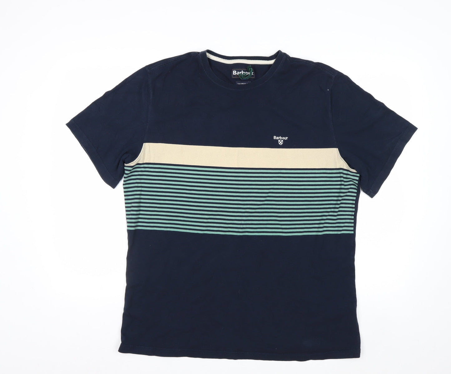 Barbour Men's Blue Striped Cotton Crew Neck T-Shirt XL Tailored Fit