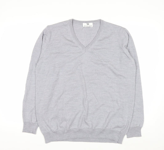 Peter Hahn Women's Grey V-Neck Pure Wool Jumper Size 20