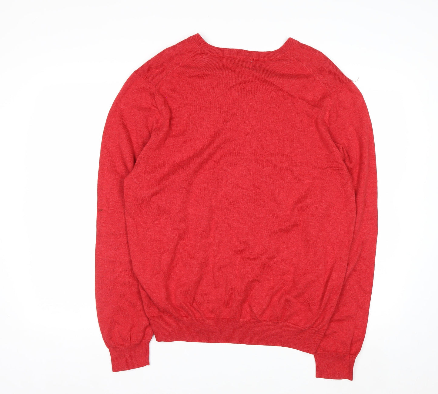 Brooks Brothers Mens Red L V-Neck Cotton Pullover Jumper