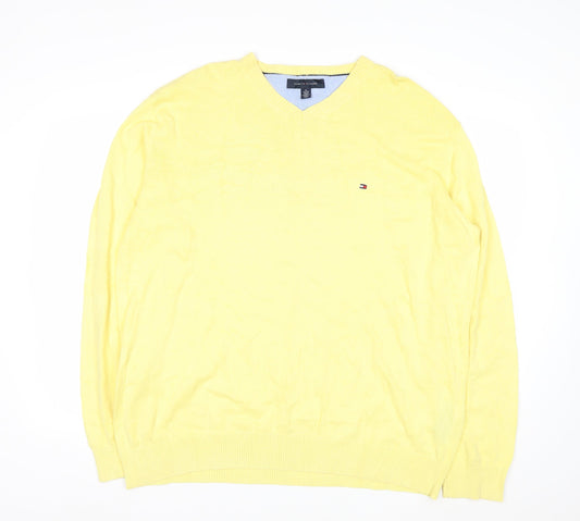 Tommy Hilfiger Men's Yellow Cotton V-Neck Jumper XL