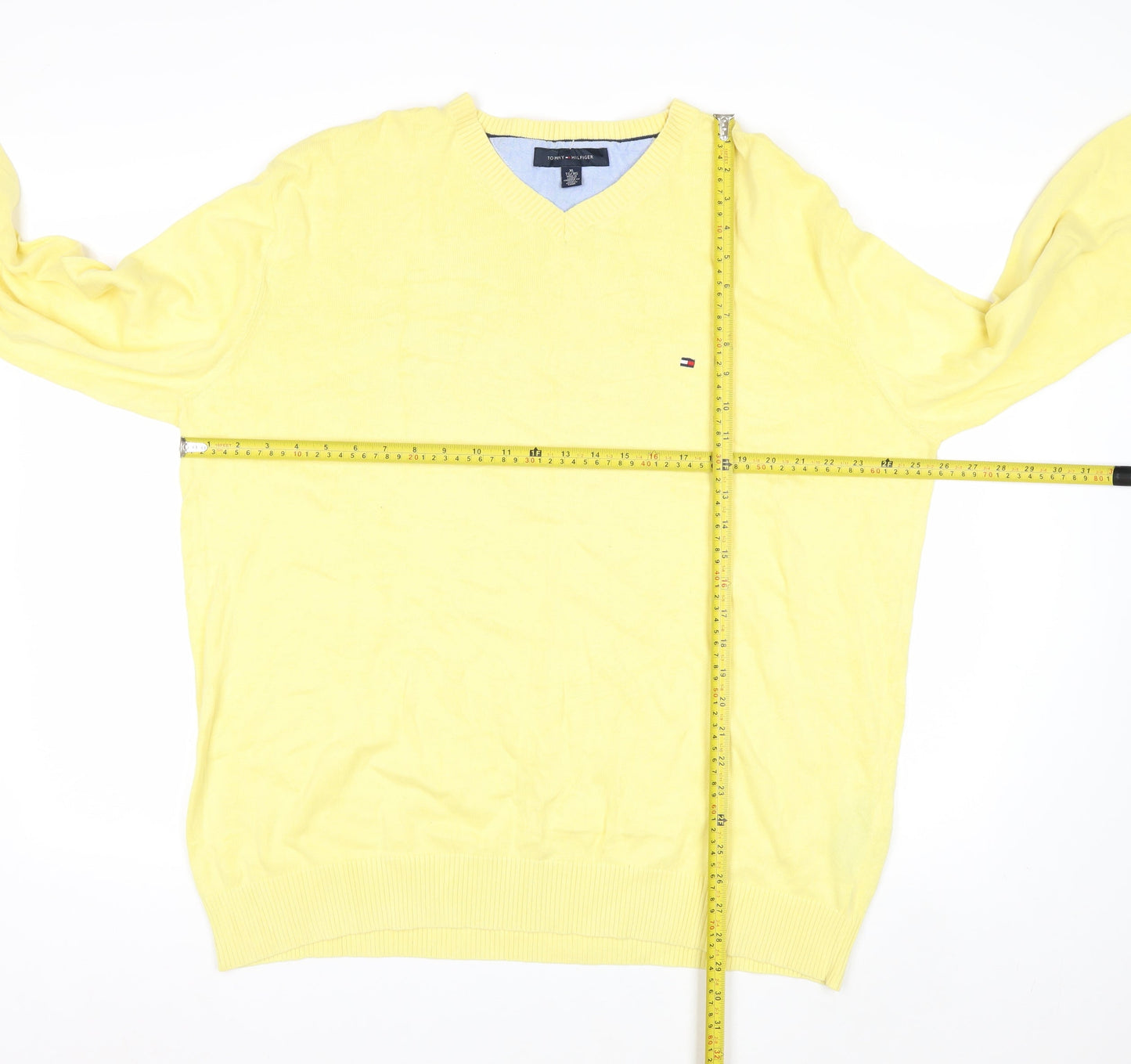 Tommy Hilfiger Men's Yellow Cotton V-Neck Jumper XL