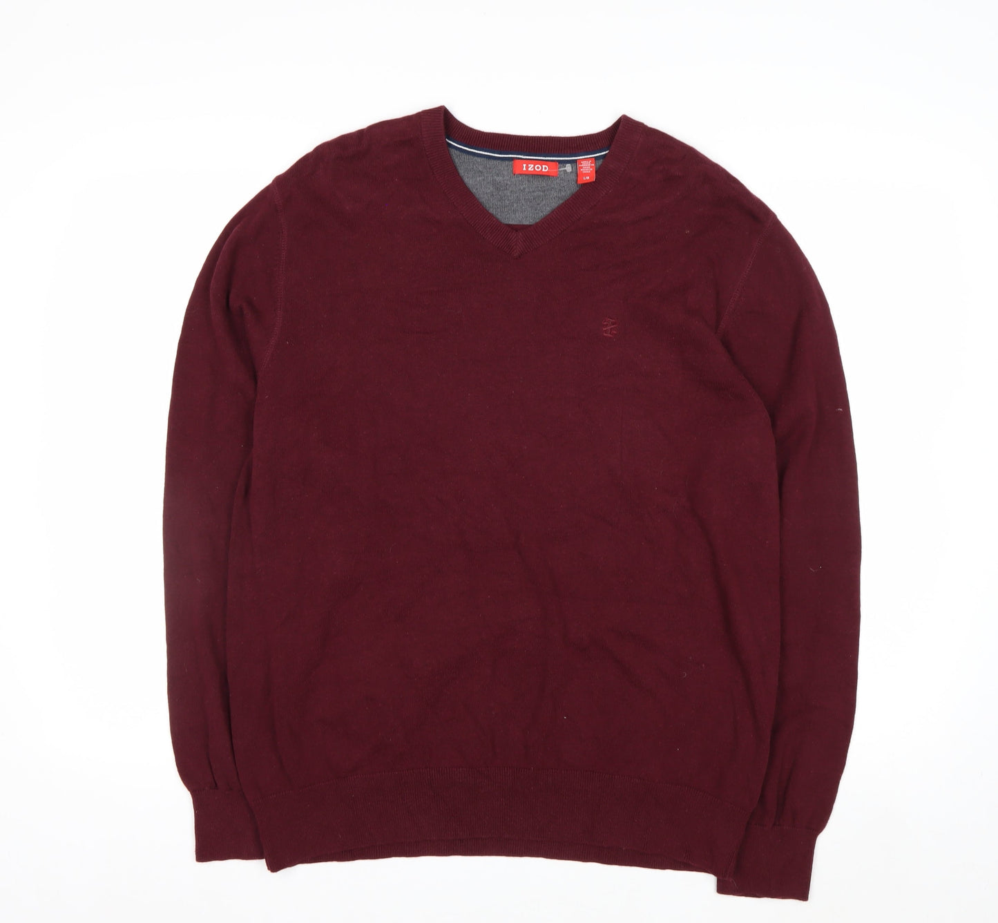 IZOD Men's Red V-Neck Cotton Pullover Jumper Size L