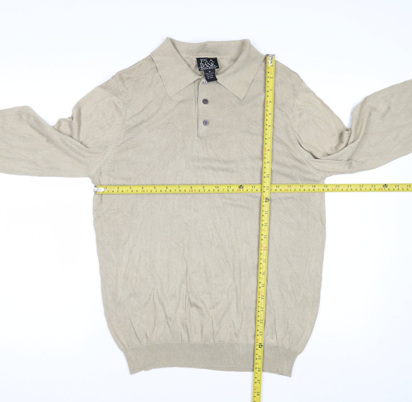 Jos. A. Bank Men’s Beige Silk Collared Henley Jumper M