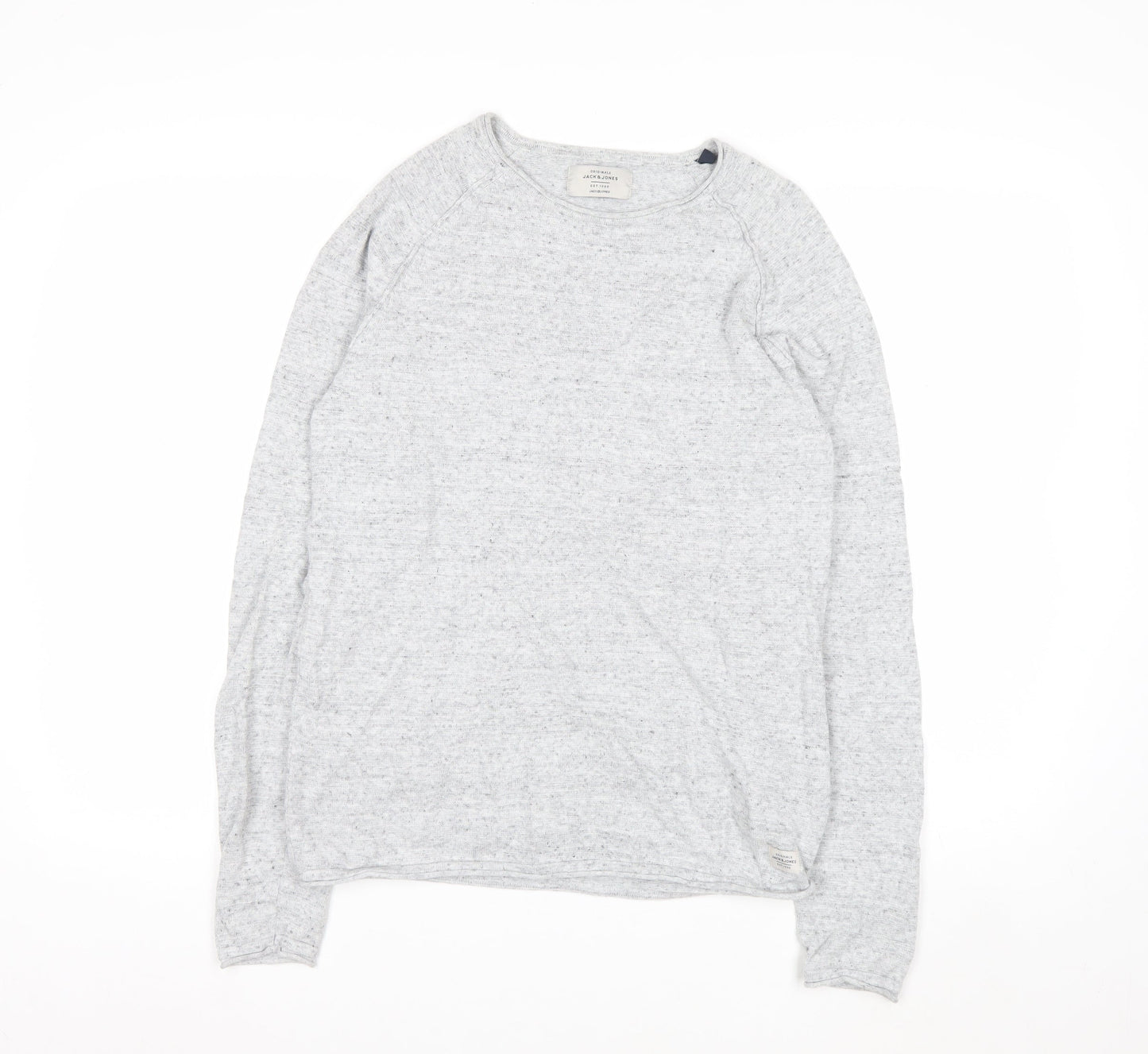Jack & Jones Men's Grey Cotton Knit Jumper Size S Crew Neck Pullover