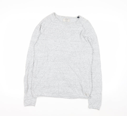 Jack & Jones Men's Grey Cotton Knit Jumper Size S Crew Neck Pullover