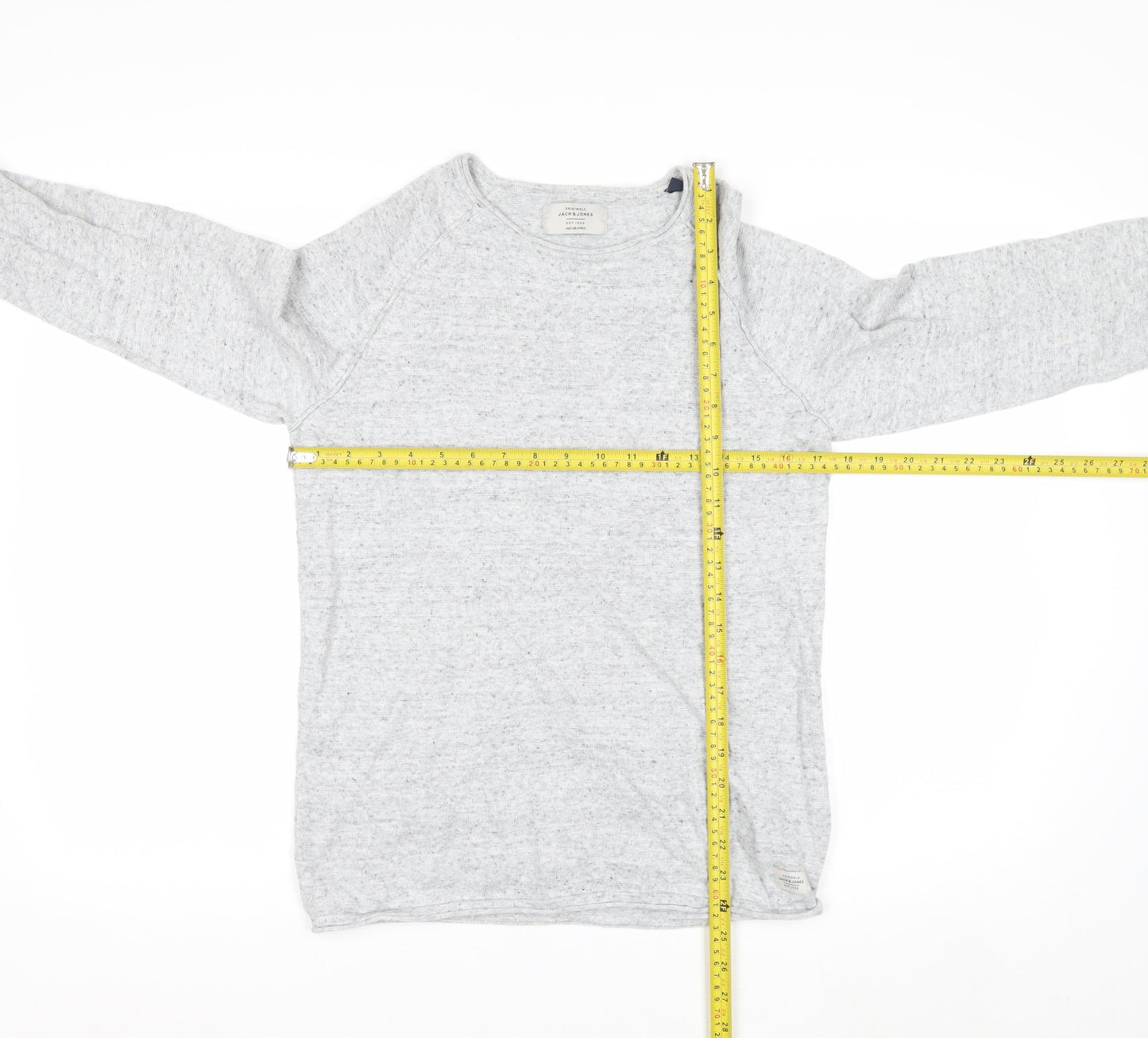 Jack & Jones Men's Grey Cotton Knit Jumper Size S Crew Neck Pullover