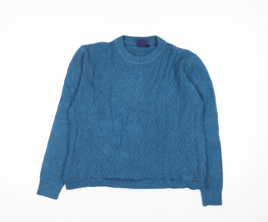 Beyond Retro Women's Blue Crew Neck Cable-Knit Jumper Size S
