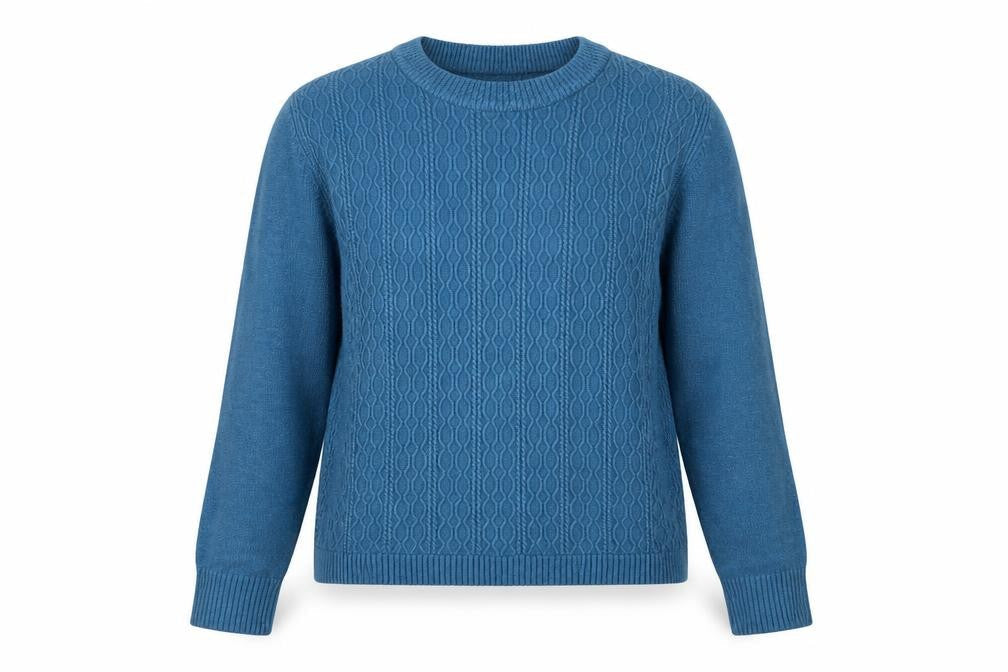 Vintage Women's Blue Crew Neck Cable-Knit Jumper Size S