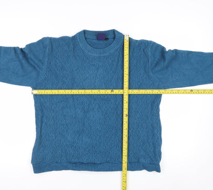 Vintage Women's Blue Crew Neck Cable-Knit Jumper Size S