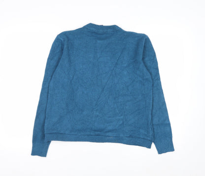 Vintage Women's Blue Crew Neck Cable-Knit Jumper Size S