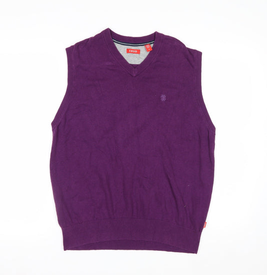 IZOD Men's Purple Cotton V-Neck Sleeveless Knit Vest M Regular