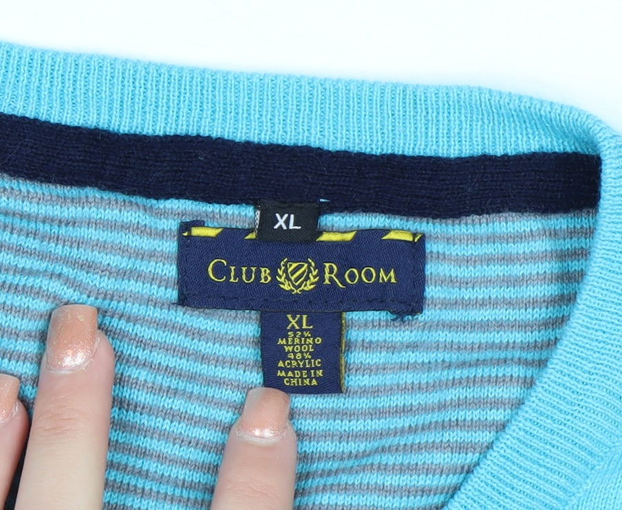 Club Room Men's Blue XL V-Neck Merino Wool Pullover Jumper