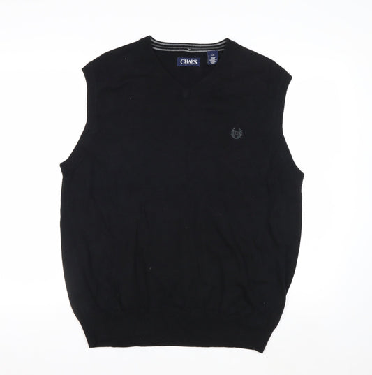 Chaps Men's Black Cotton V-Neck Sleeveless Knit Vest Jumper L