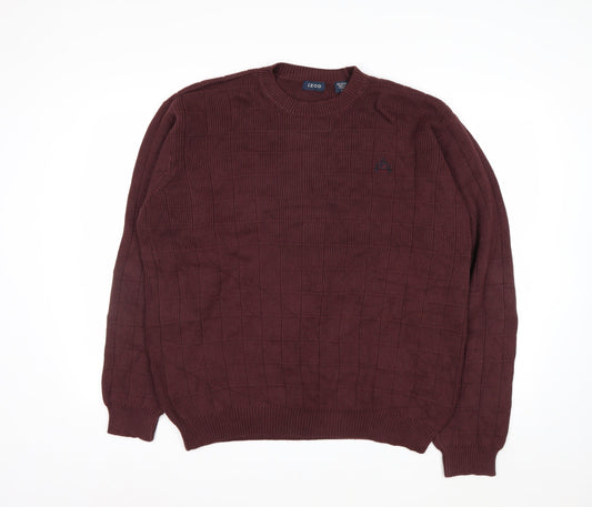 IZOD Men's Brown Cotton Crew Neck Jumper Size L Classic Knit