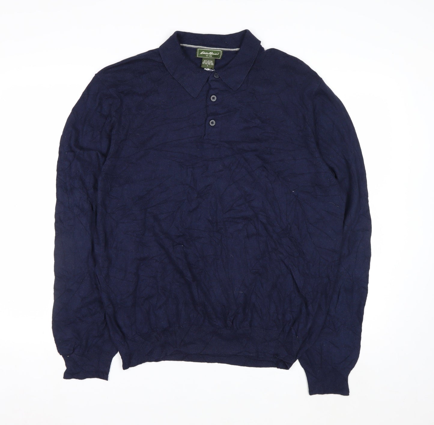Eddie Bauer Men's Blue Cotton Cashmere Collared Henley Jumper L