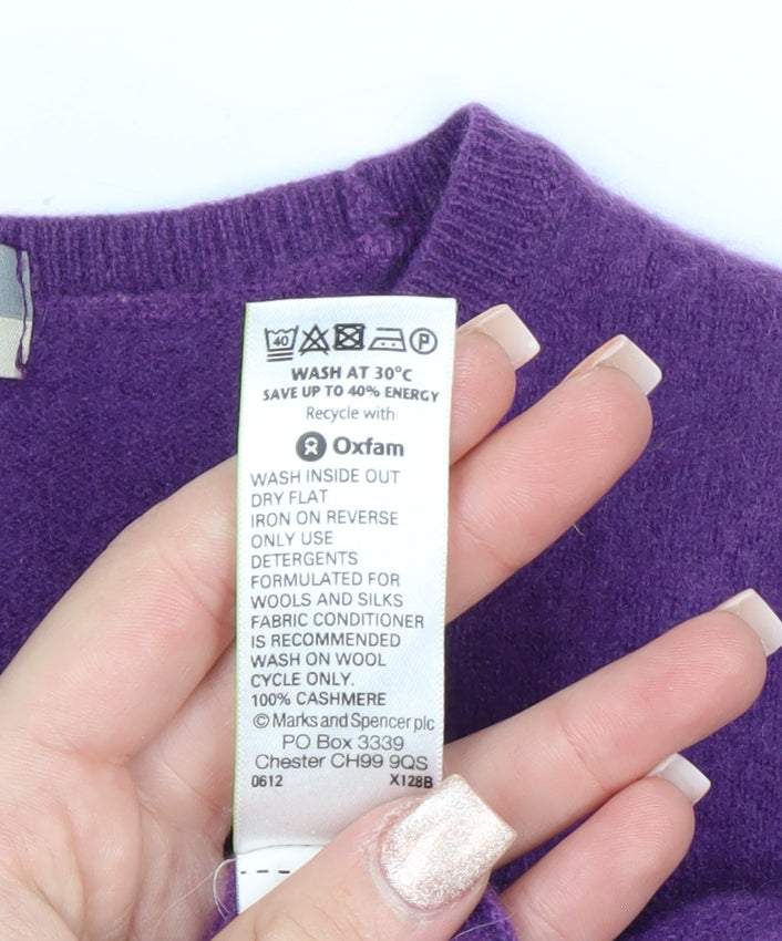 Marks and Spencer Women Purple 100% Cashmere Crew Neck Jumper Size 18