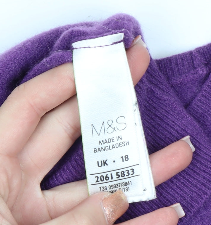 Marks and Spencer Women Purple 100% Cashmere Crew Neck Jumper Size 18