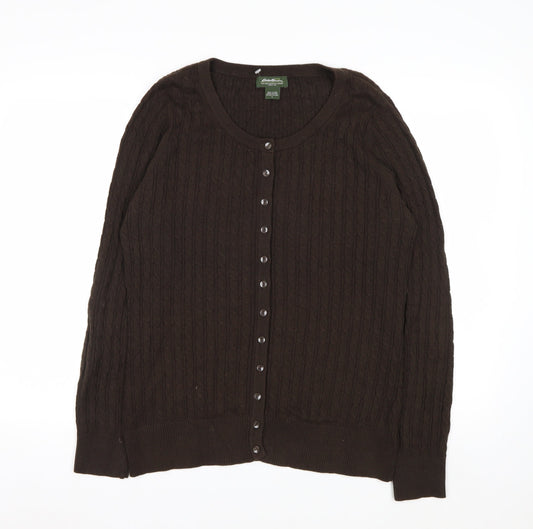 Eddie Bauer Men's Brown Cotton Cable Knit Cardigan L