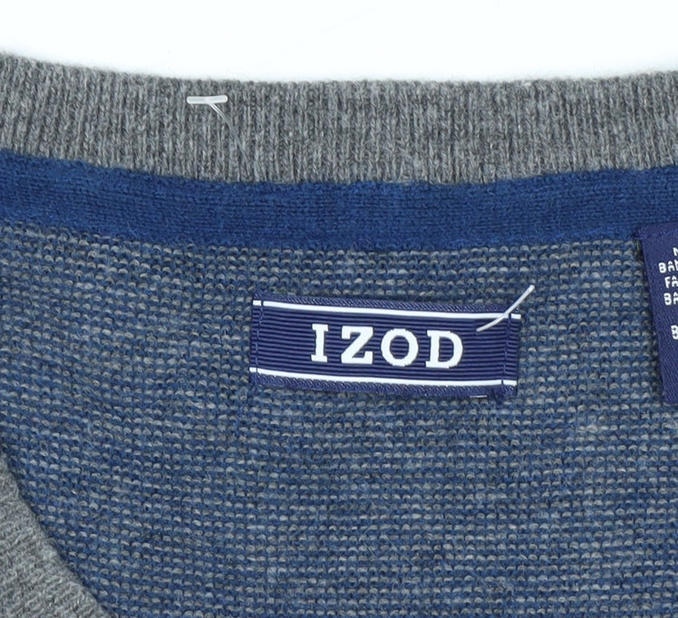 IZOD Men's Grey V-Neck Sleeveless Knit Vest L Cotton Blend