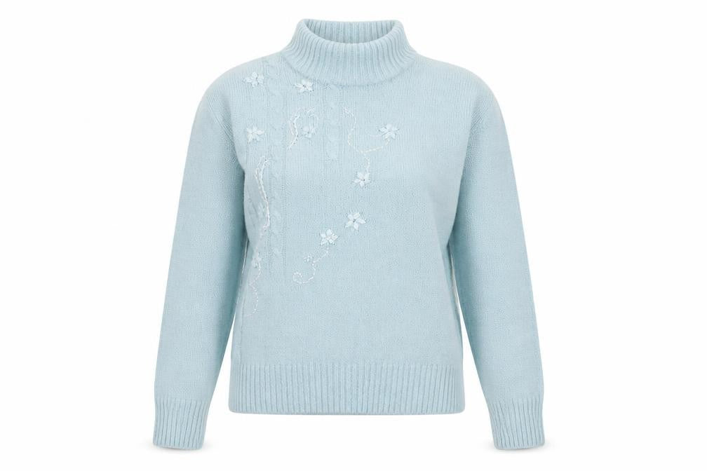 Honor Millburn at EWM Women's Blue Floral Mock Neck Knit Jumper Size S 10-12