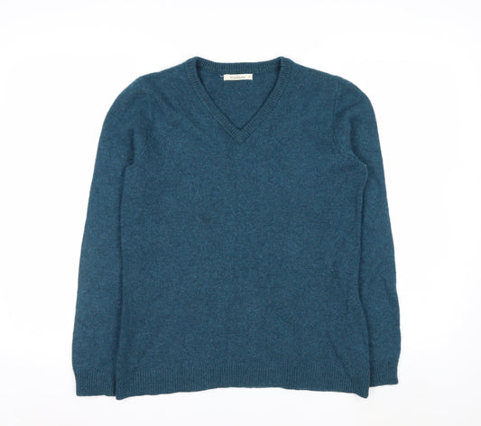 WoolOvers Women Blue 100% Lambswool V-Neck Jumper Size M