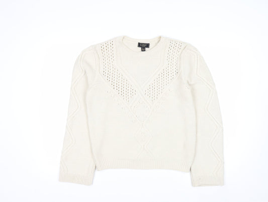 Lipsy Women Ivory Cable Knit Crew Neck Jumper Size 10