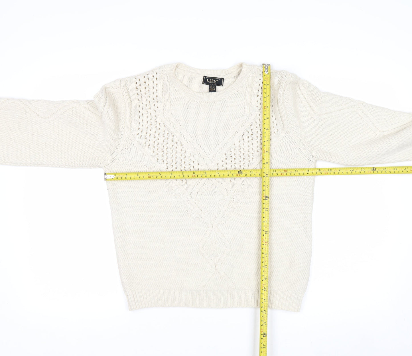 Lipsy Women Ivory Cable Knit Crew Neck Jumper Size 10