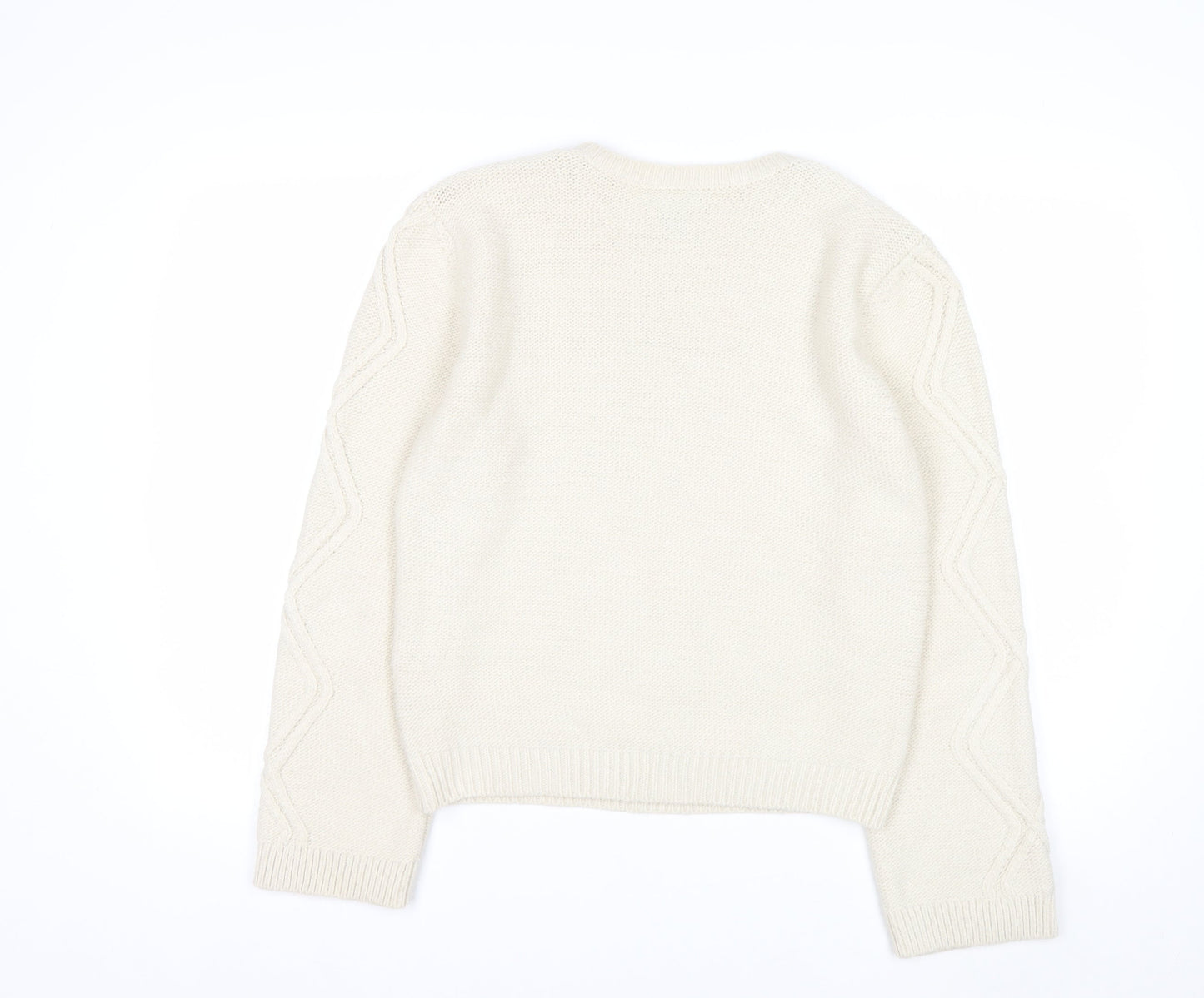 Lipsy Women Ivory Cable Knit Crew Neck Jumper Size 10