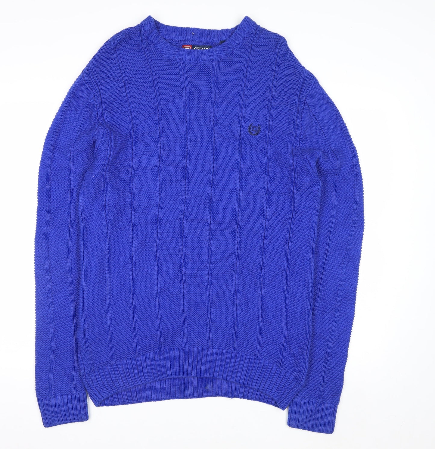 Chaps Men's Blue Cotton Crew Neck Cable Knit Jumper Size M