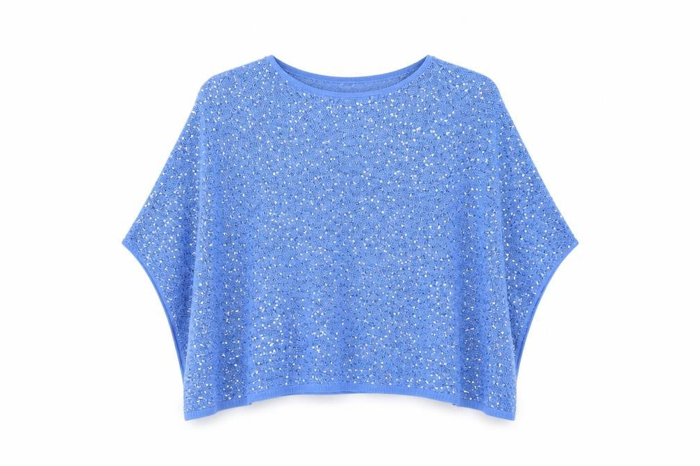 Alice Collins Womens Blue Sequin Cape Jumper S Relaxed Fit Knitwear