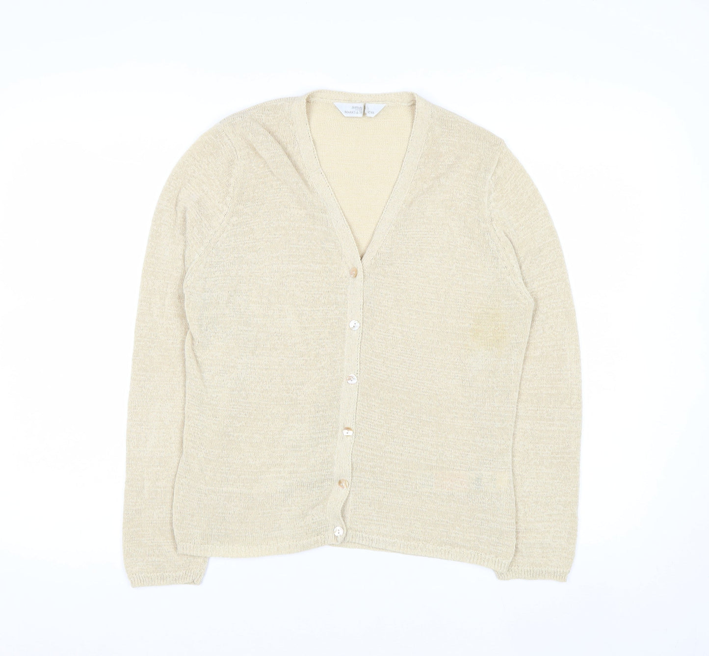 Marks and Spencer Womens Beige V-Neck Long Sleeve Cardigan Size 14