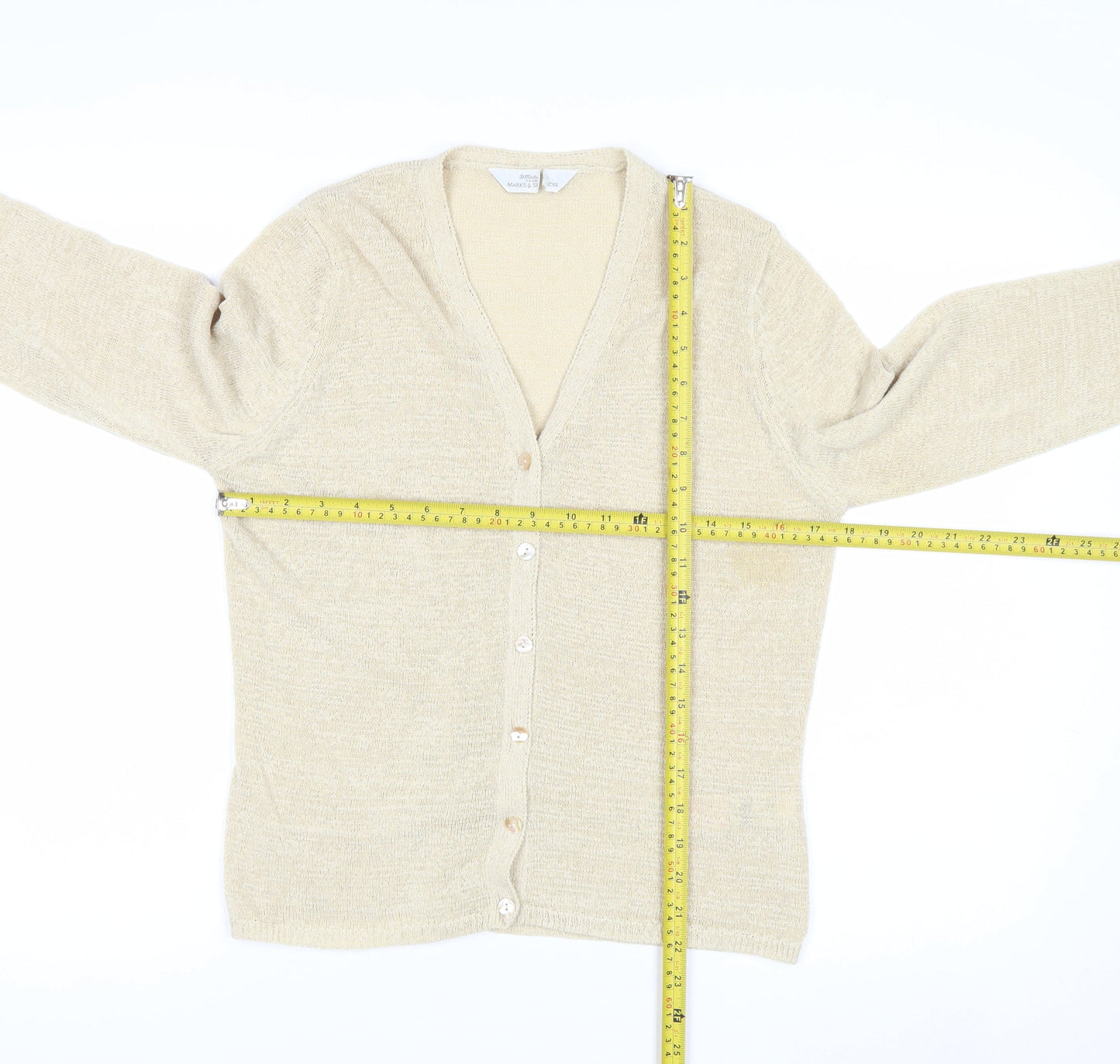 Marks and Spencer Womens Beige V-Neck Long Sleeve Cardigan Size 14