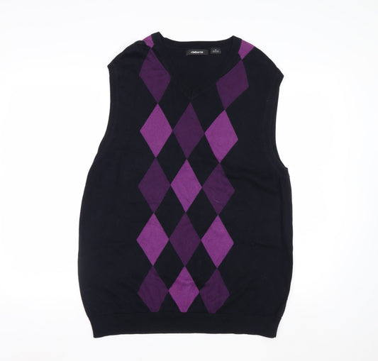 Claiborne Men's Black Purple Argyle Cotton V-Neck Vest M