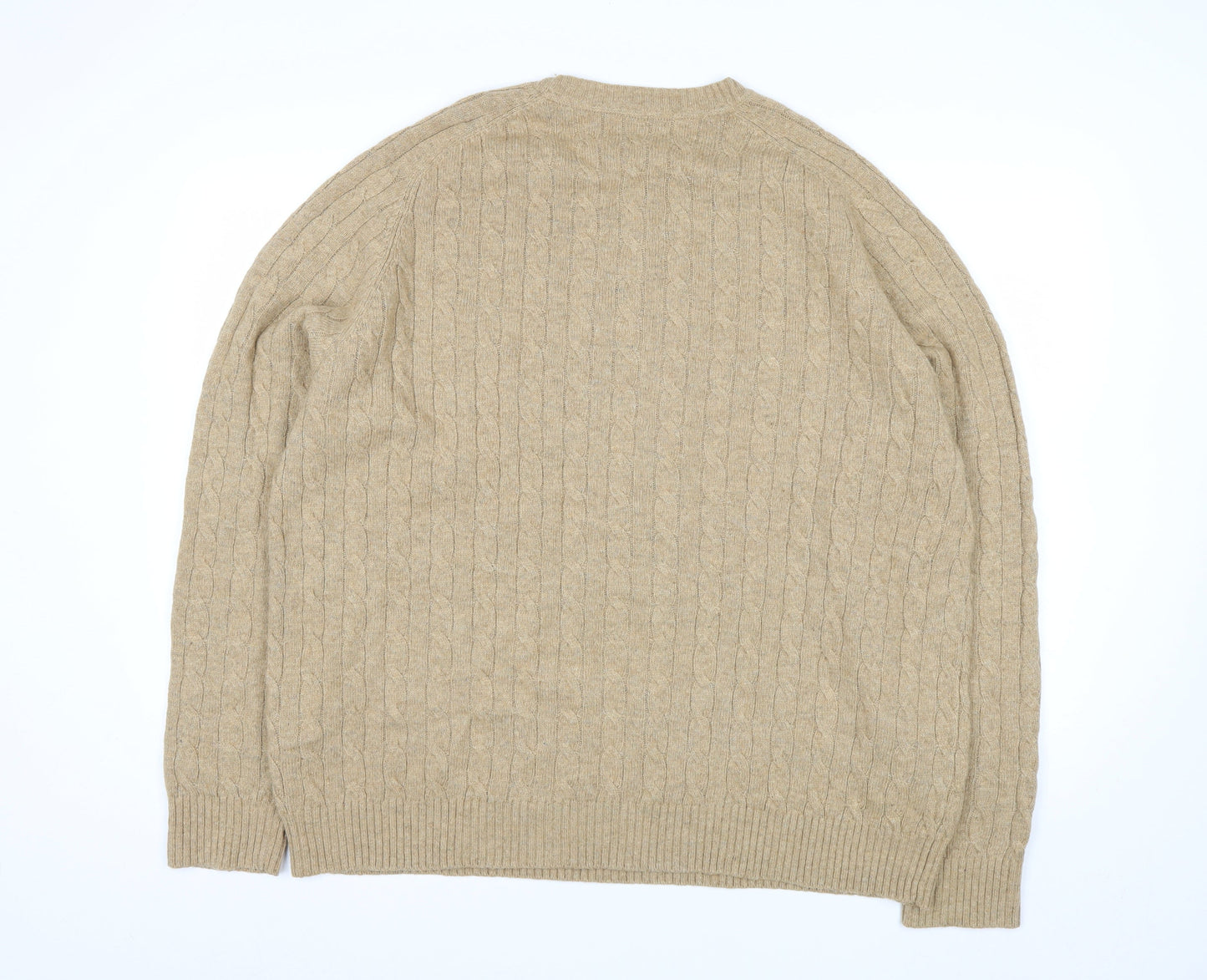 Lands' End Men's Beige Cable-Knit Wool Blend Pullover Jumper XL