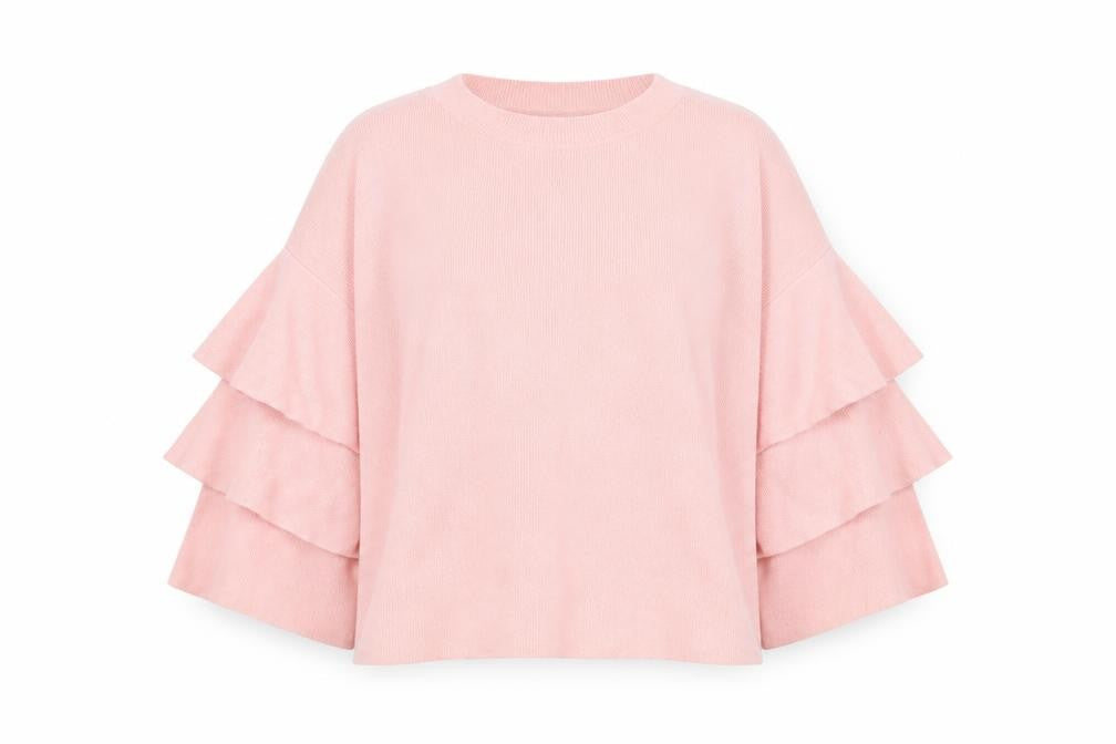 Lost Ink Women's Pink Ruffle Sleeve Knit Jumper Size 6