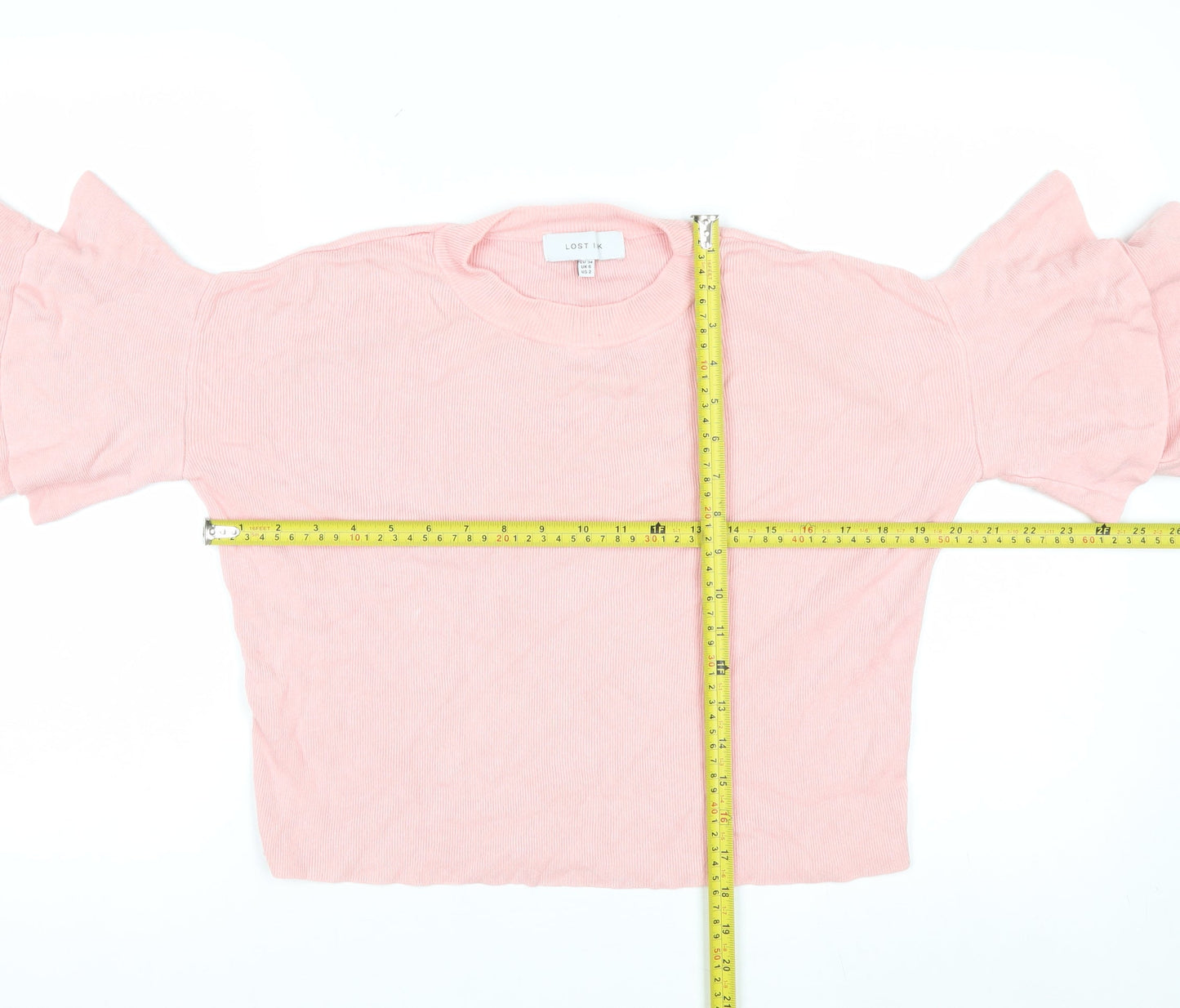 Lost Ink Women's Pink Ruffle Sleeve Knit Jumper Size 6