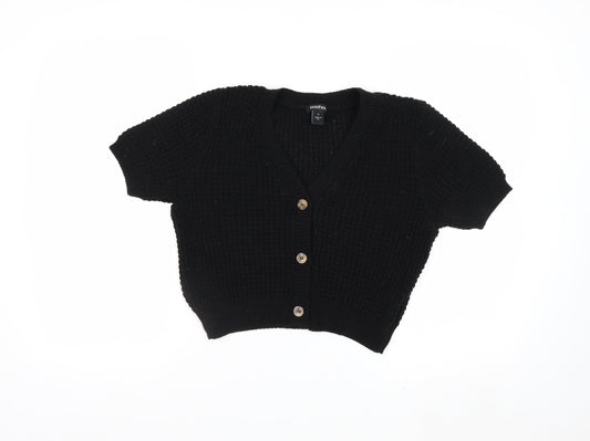 Boohoo Women's Black Short Sleeve Chunky Knit V-Neck Cardigan Size S