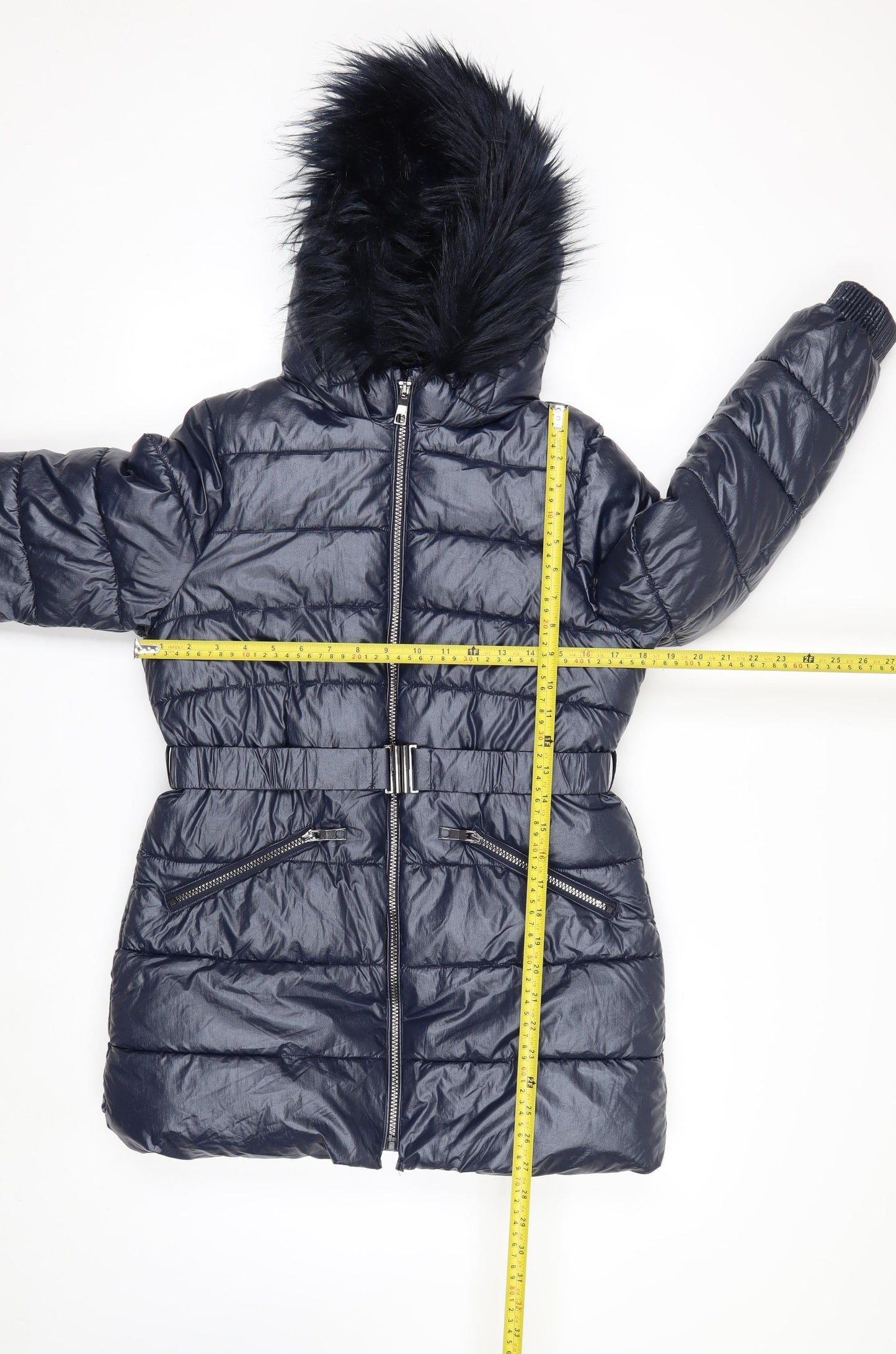 Marks and Spencer Girls Blue Hooded Belted Puffer Coat 11-12 Years