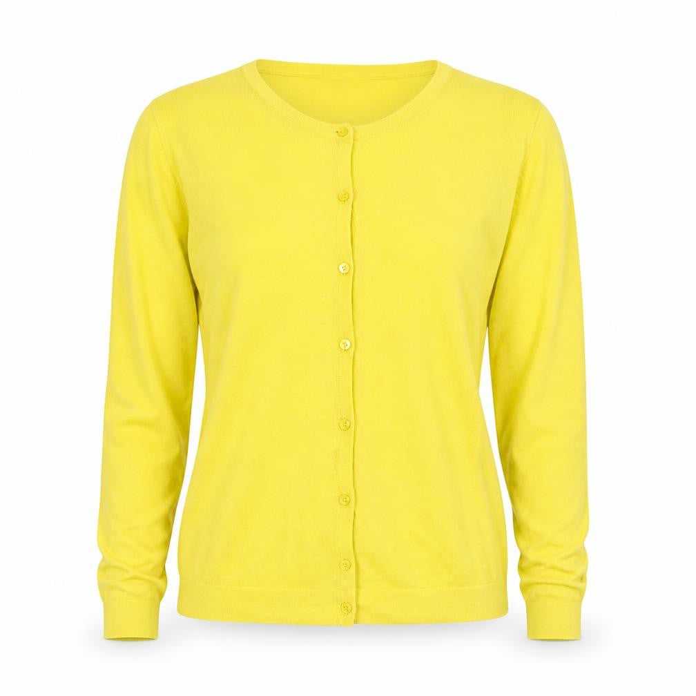 Laura Ashley Women's Yellow Cotton Blend Cardigan UK 14