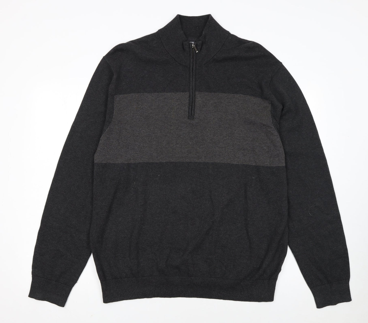 Tu Men's Grey XL 1/2 Zip Cotton High Neck Jumper