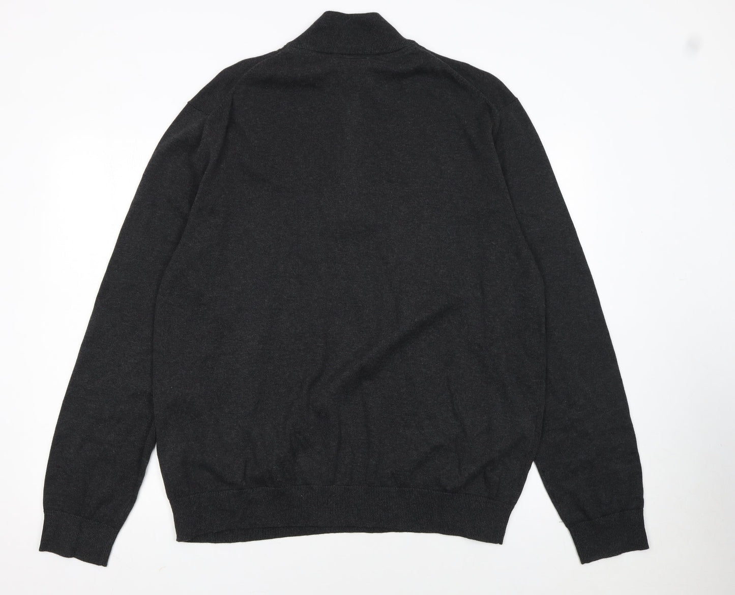 Tu Men's Grey XL 1/2 Zip Cotton High Neck Jumper