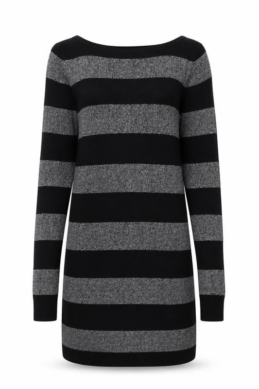 Dorothy Perkins Women Black Striped Jumper Dress Size 10 Knit Long Sleeve