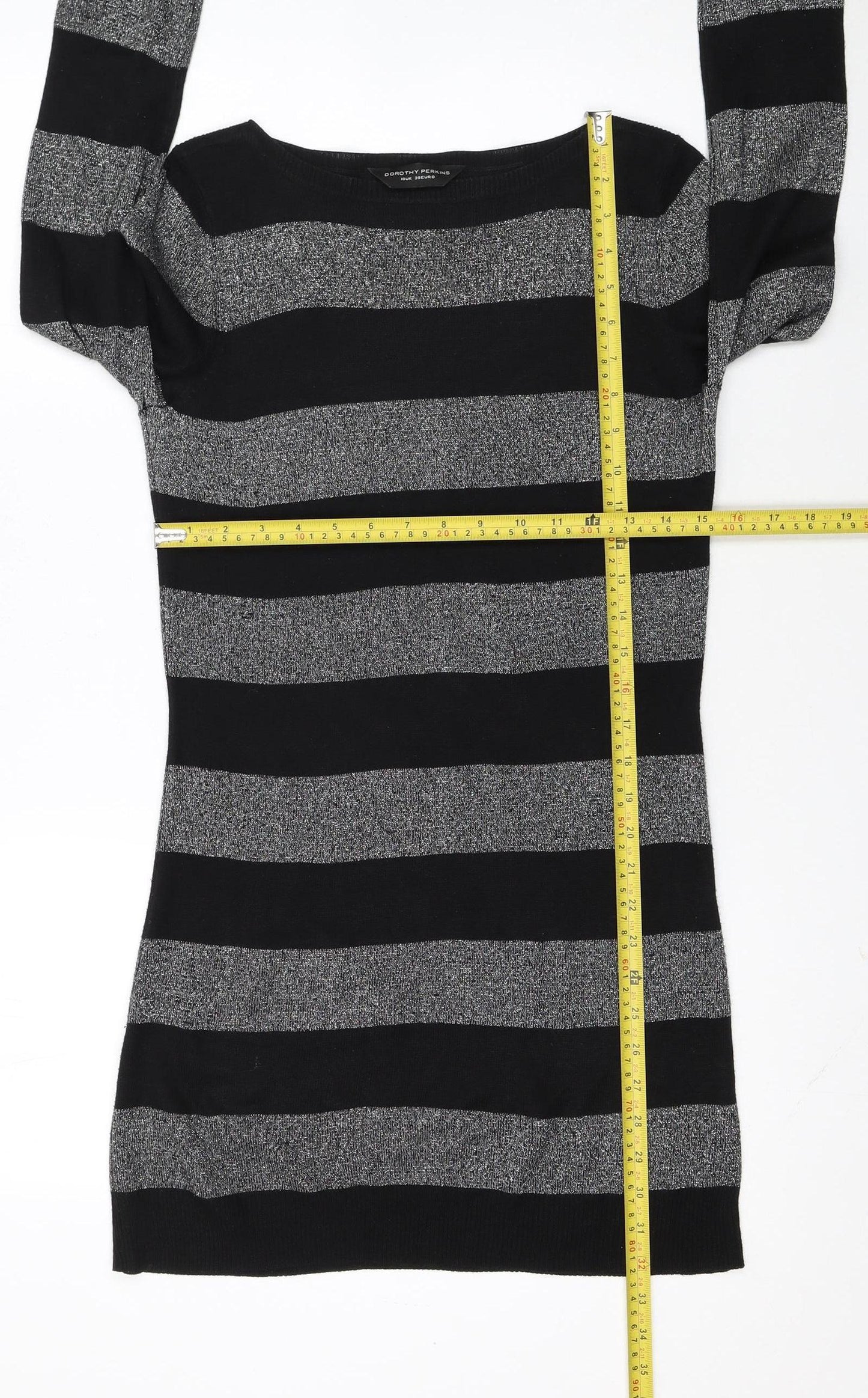Dorothy Perkins Women Black Striped Jumper Dress Size 10 Knit Long Sleeve