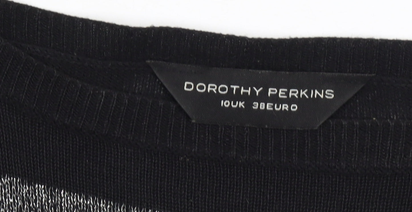 Dorothy Perkins Women Black Striped Jumper Dress Size 10 Knit Long Sleeve