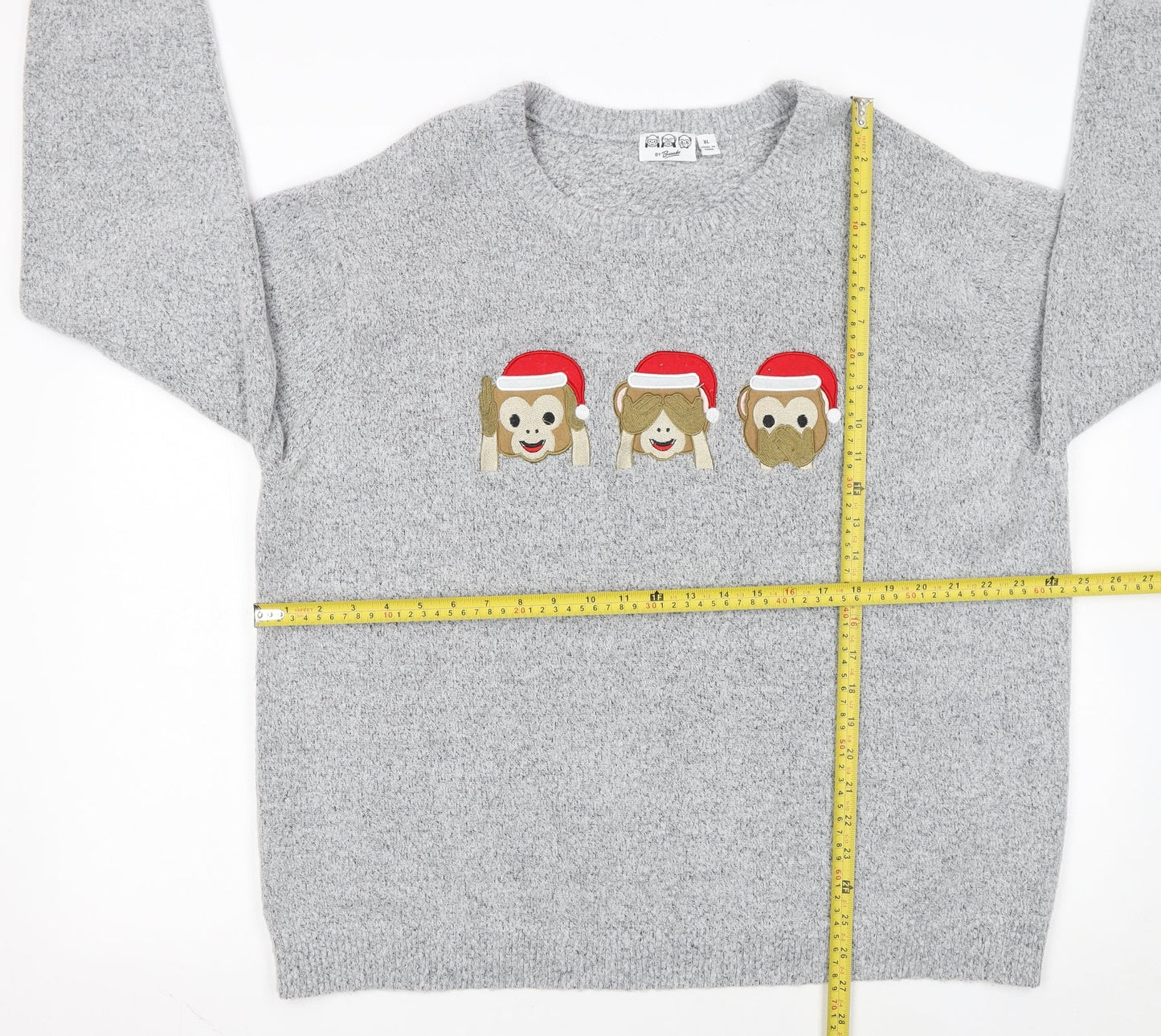 Bravado Womens Grey XL Pullover Jumper With Christmas Monkeys